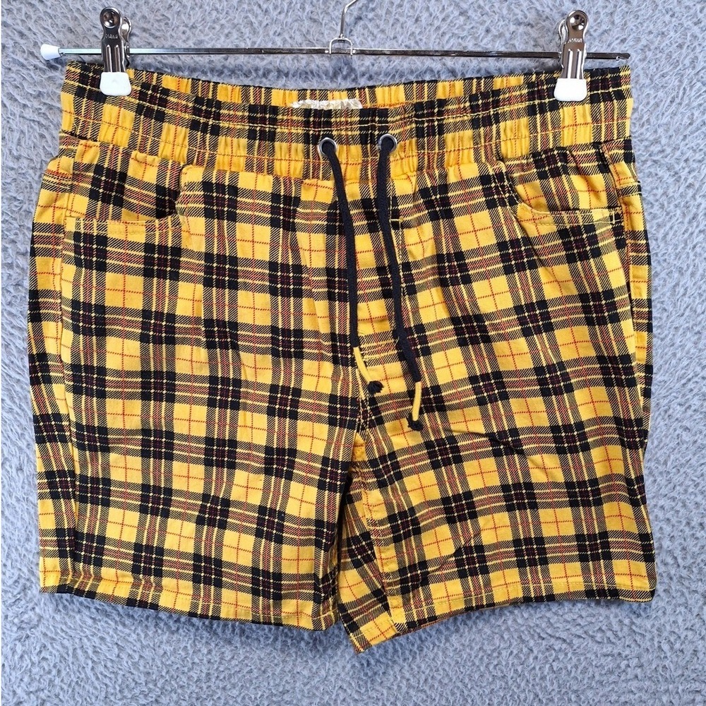 Fresh Prince of Bel-Air Shorts Medium (Fits W30) Yellow Plaid Stretch Twill Y2K